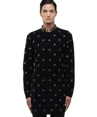 Black embroidered cotton kurta set 1