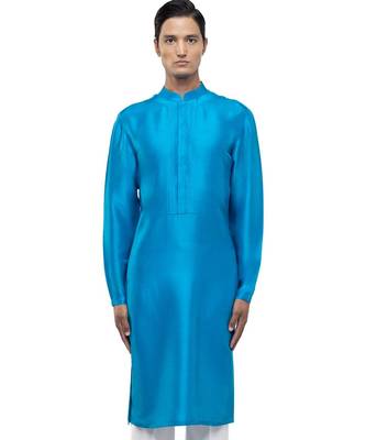 Blue plain silk kurta set 1
