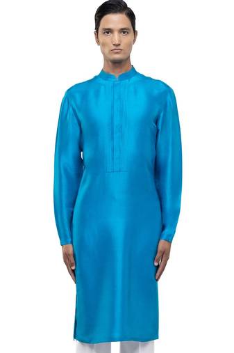 Blue plain silk kurta set