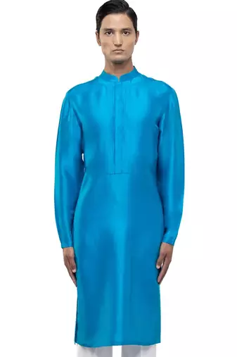 Blue plain silk kurta set