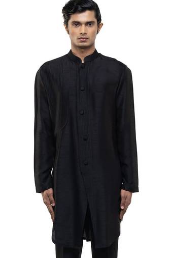 Black plain silk kurta set