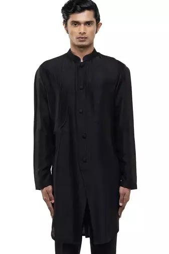 Black plain silk kurta set