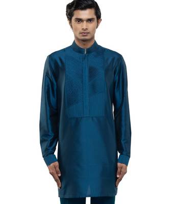 Blue plain silk kurta set 1