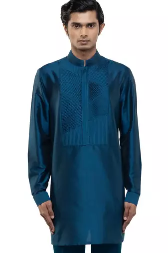 Blue plain silk kurta set