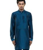 Blue plain silk kurta set