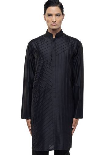 Black plain silk kurta set