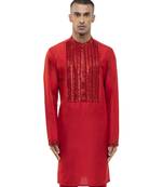 Red embroidered silk kurta set