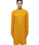 Yellow embroidered georgette kurta set