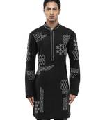 Black embroidered linen kurta set