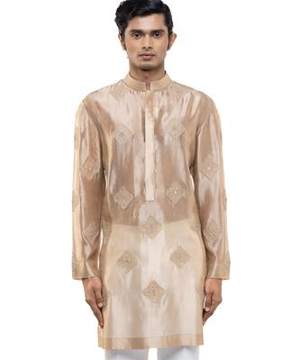 Beige embroidered organza kurta set 1