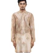Beige embroidered organza kurta set