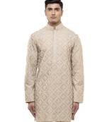 Beige embroidered silk kurta set