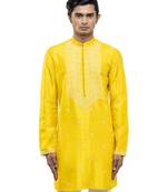 Yellow embroidered silk kurta set