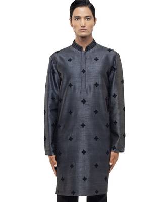 Grey embroidered silk kurta set 5
