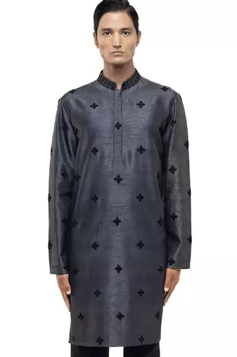 Grey embroidered silk kurta set