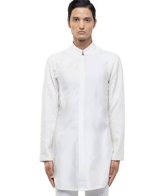 White embroidered silk kurta set 5