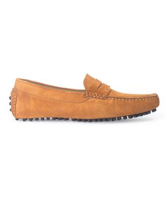 Tan solid leather loafers 2
