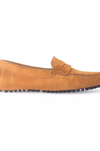 Tan solid leather loafers