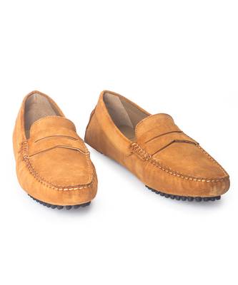 Tan solid leather loafers 3