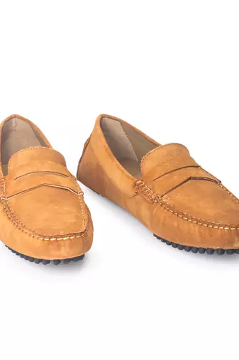 Tan solid leather loafers