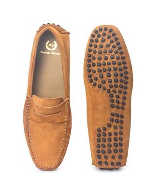 Tan solid leather loafers 4