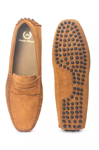Tan solid leather loafers