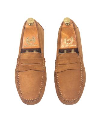 Tan solid leather loafers 5