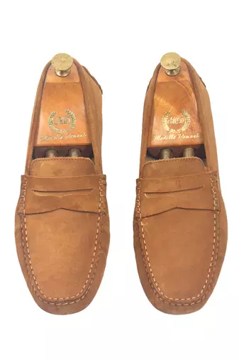 Tan solid leather loafers