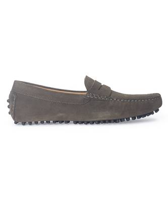 Grey solid leather loafers 2