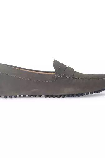 Grey solid leather loafers