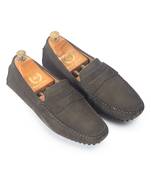 Grey solid leather loafers