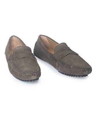 Grey solid leather loafers 3