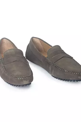 Grey solid leather loafers
