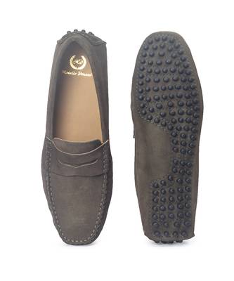 Grey solid leather loafers 4