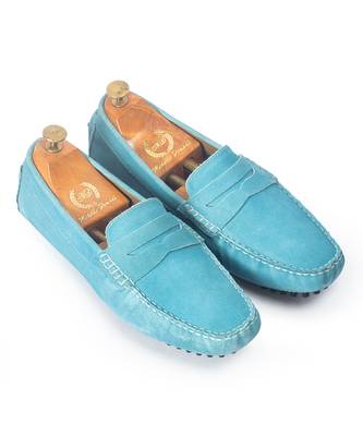 Blue solid leather loafers 1