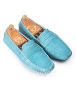 Blue solid leather loafers
