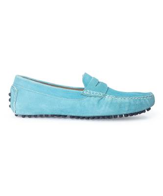 Blue solid leather loafers 2