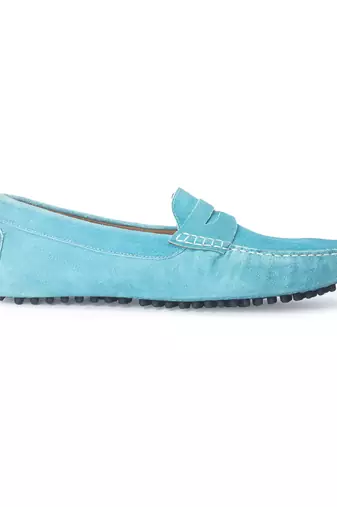 Blue solid leather loafers