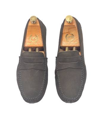 Grey solid leather loafers 5