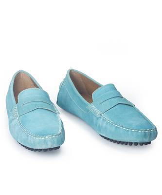Blue solid leather loafers 3