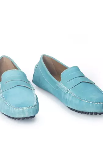 Blue solid leather loafers