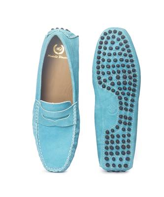 Blue solid leather loafers 4