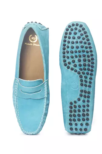 Blue solid leather loafers
