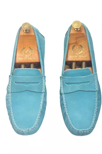 Blue solid leather loafers