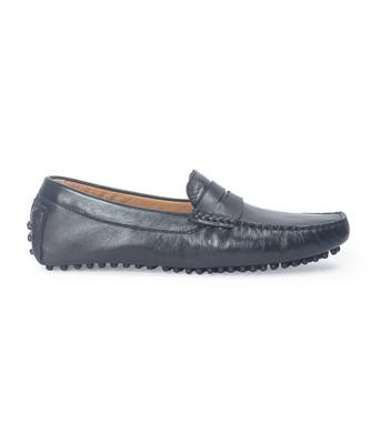 Black solid leather loafers 2