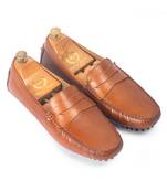 Tan solid leather loafers