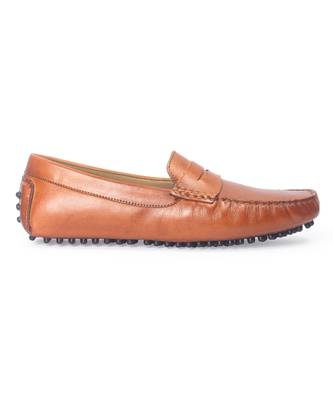 Tan solid leather loafers 2