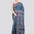 tealblue handloom silk embroidered katha stitch work saree with blouse piece