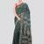 green handloom silk embroidered katha stitch work saree with blouse piece