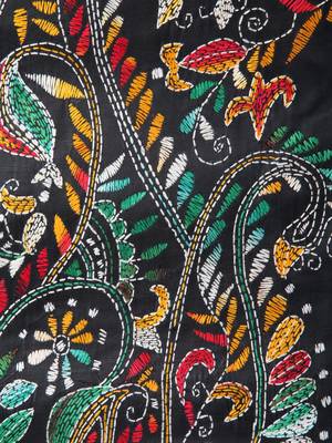 Black handloom silk embroidered katha stitch work saree with blouse piece 4
